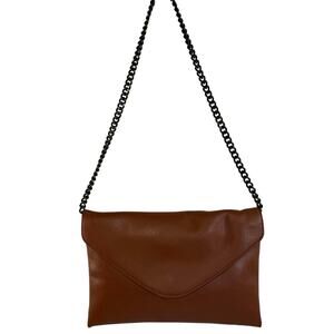 J.Crew Cognac Brown Leather Envelope Clutch Chain Shoulder Bag Purse Small 6 x 9
